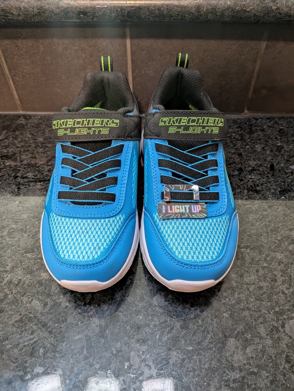 Skechers S-Lights Kids Light-Up Sneakers - Blue with Black and Green Accents